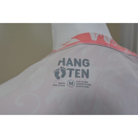 Hang Ten Women's Med Surf Shirt Sun Tee UPF 50+ Back Zip Pocket - Pink Floral - Picture 7 of 11
